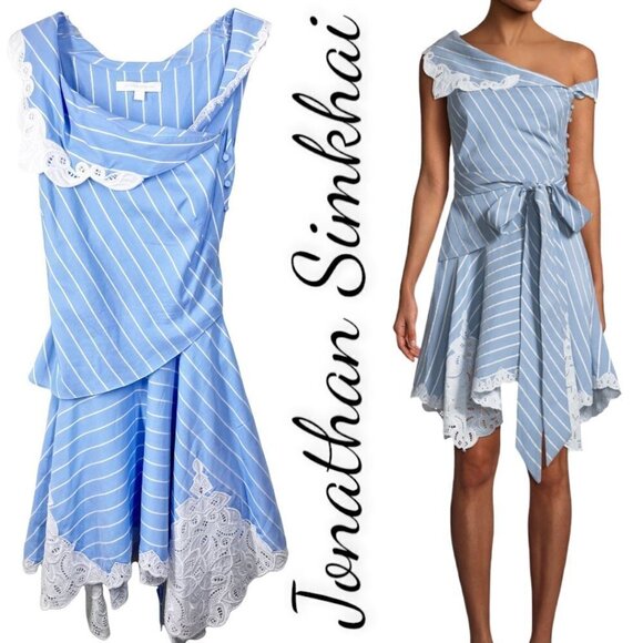 NWOT JONATHAN SIMKHAI Silk Blend Scalloped Mini One-Shoulder Wrap Dress, Size 0 - Picture 1 of 8